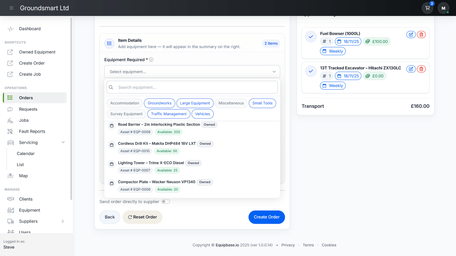 Equipbase maintenance planning view