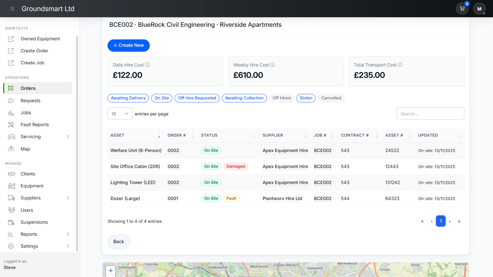 Equipbase maintenance planning view