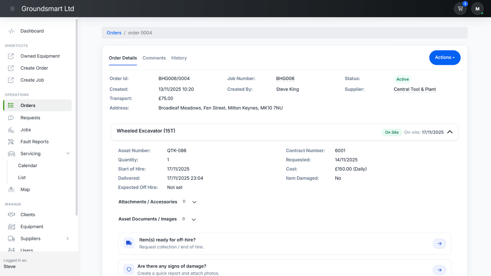 Equipbase maintenance planning view